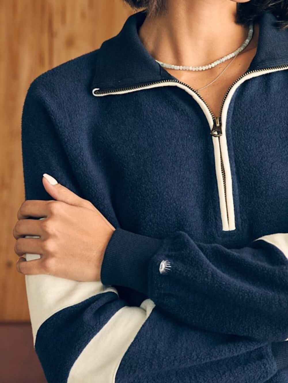 Faherty Beach Fleece Quarter Zip Navy Retro Sporty Preppy Pullover | Medium - Picture 6 of 10